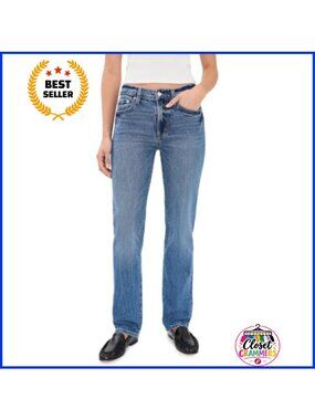 Mid Rise Straight Long Jeans Low Stretch Denim